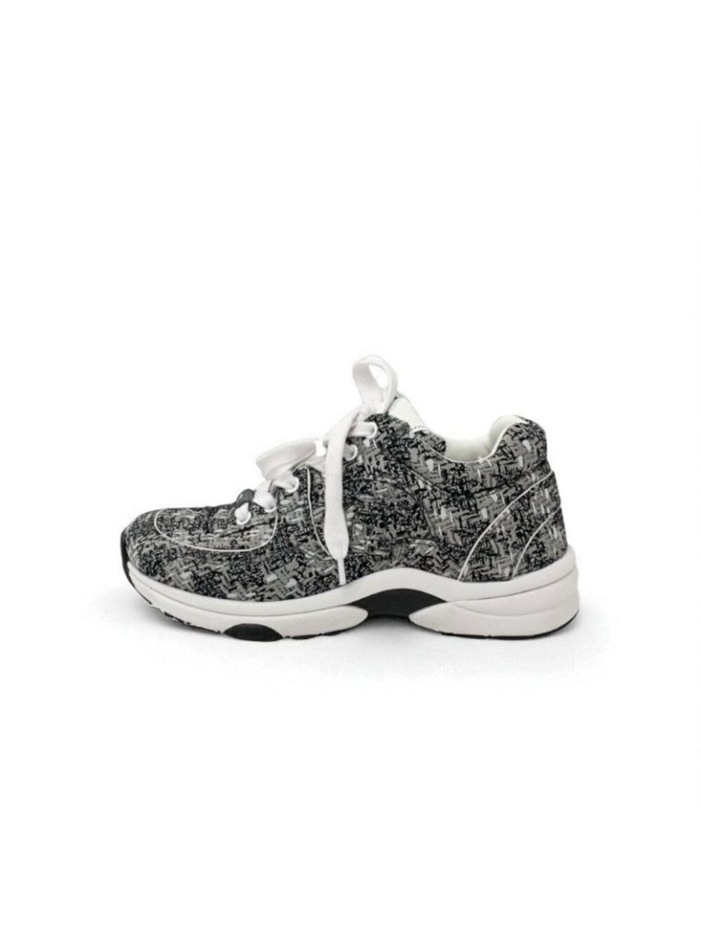 Chanel Sneakers Shoes Fabric Gray Black White Coco Mark Logo - Picture 3 of 9